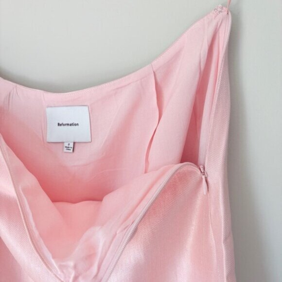 NEW Reformation Mika Two Piece Skirt Set Bubblegum Pink Sheen | US 2 UK 6 - Picture 10 of 15
